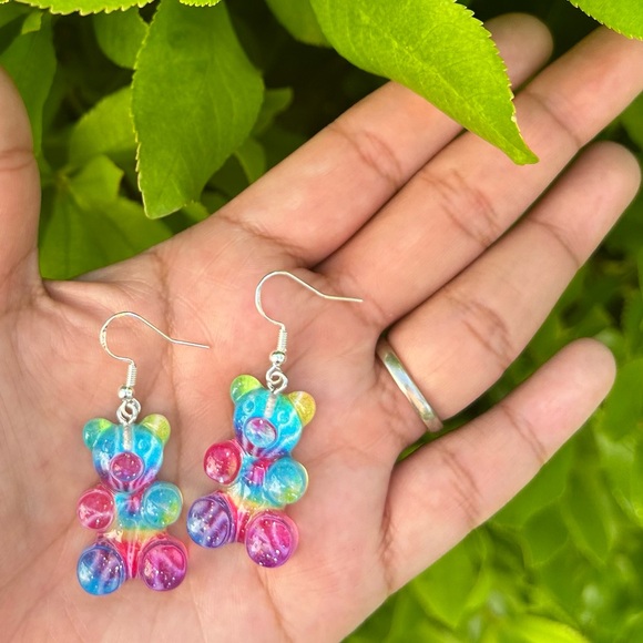 Tie Dye Gummy Bear Earrings - Picture 1 of 2